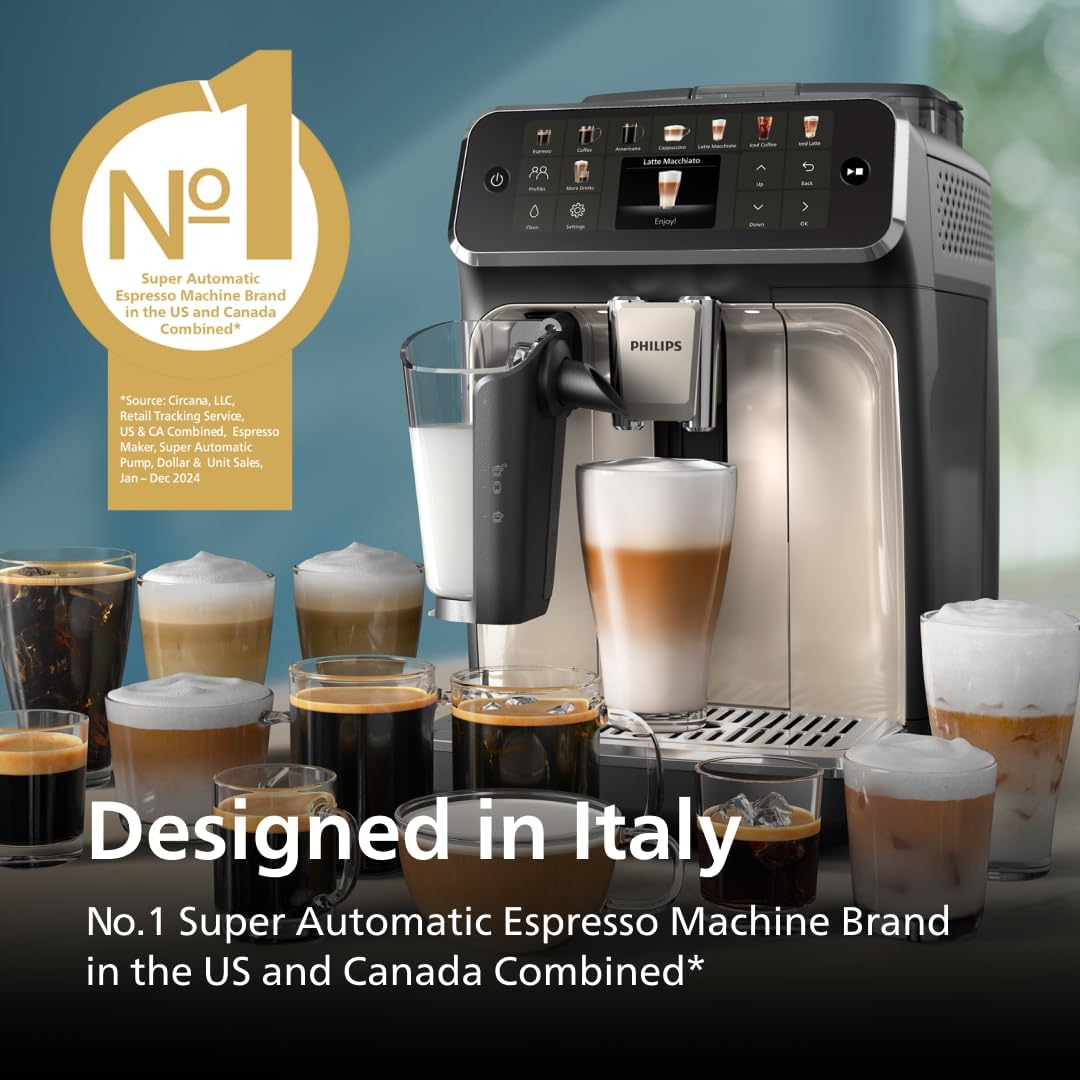Philips Seria 5500 automatyczny ekspres do kawy (EP5544/50) – system mleczny LatteGo, 20 gorących i zimnych specjałów kawowych, 40% cichszy dzięki SilentBrew, QuickStart, czarny/szary